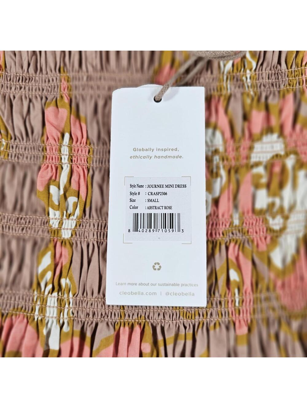Cleobella Journee Mini Dress NWT Abstract Rose Organic Cotton Sz S Handcrafted - Picture 9 of 13